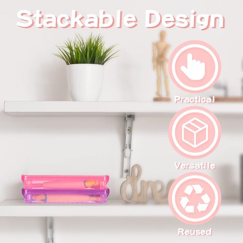 Glenmal 10 Packs Plastic Pencil Box Stackable Pencil Case Bulk Crayon Box with Snap Tight Lid Plastic Brush Painting Storage Organizer for School Office Home Supplies (Colorful)