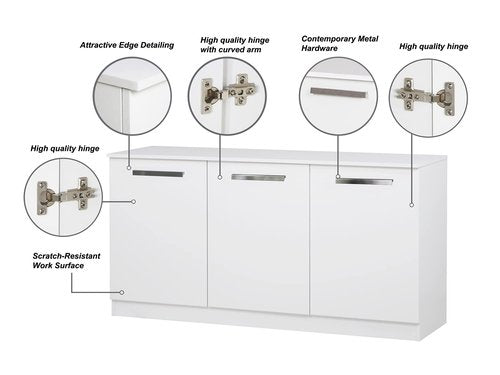 Saint Birch Alaska Wood 3 Door Credenza File Cabinet in White