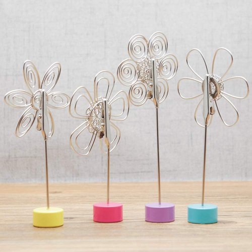 4 pcs Cute Flower Table Card Memo Holder Stand, Photo Clips Holder Desk Stand for Memo Paper Note Monmory Photo Christmas Wedding Number Card Display with Colorful Metal Base