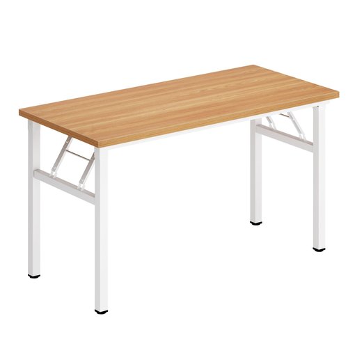SDHYL 47 inches No Assembly Foldable Computer Desk for Home Office Workstation, Simple Folding Study and Writing Table with Metal Frame, Teak and White