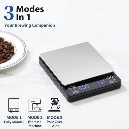 KitchenTour Nano Coffee Scale - High Precision 3kg/0.1g Timer for Espresso & Pour Over | Backlit LCD Display