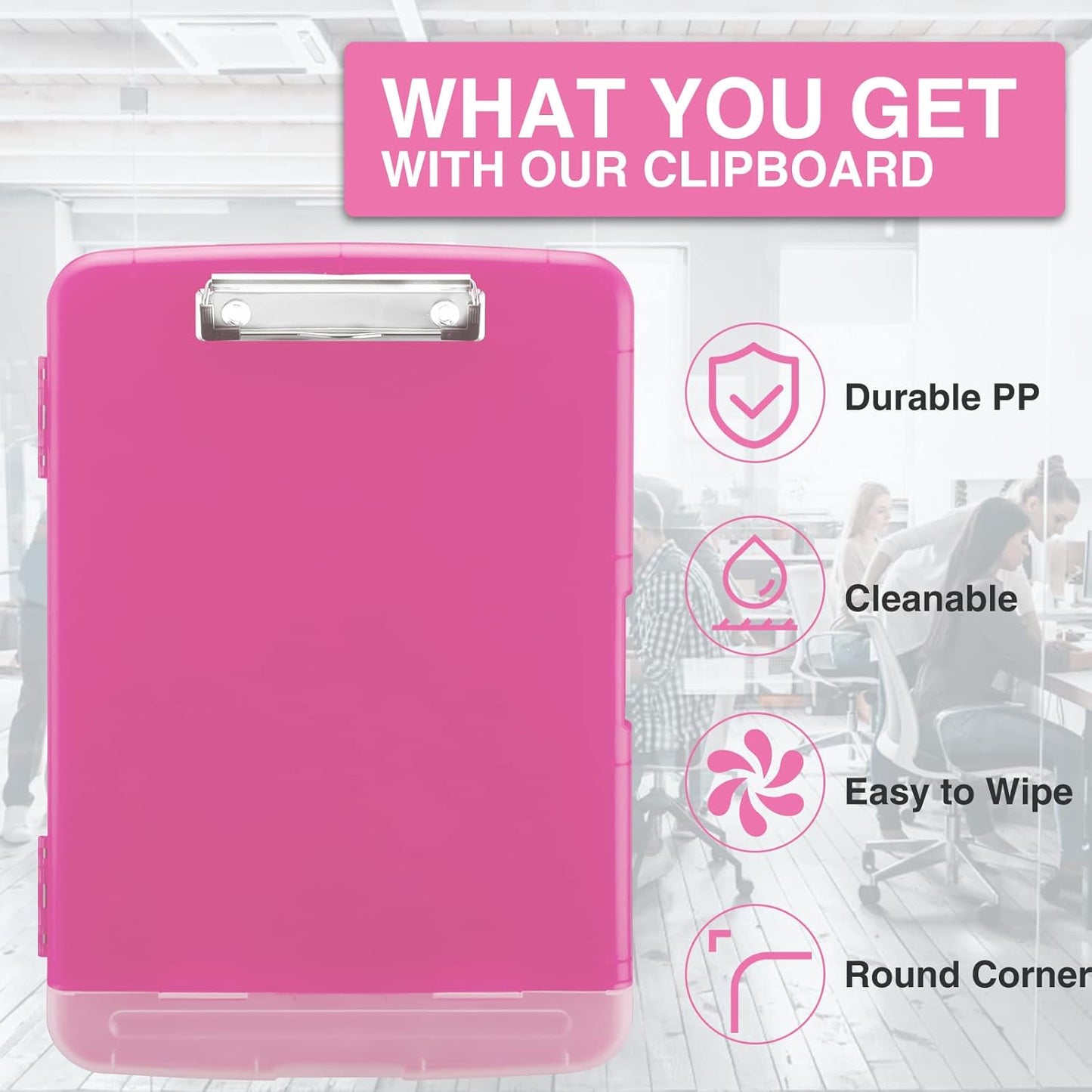 Sooez Clipboard with Storage - 8.5 x 11 Plastic Organizer with Pen Holder | Ideal for School & Office
