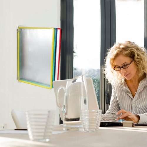 NUOBESTY Transparent Wall Hanging File Organizer – 10-Page Flip File Folder, Clear PVC Document Holder for Space-Saving Office, School, Home Storage