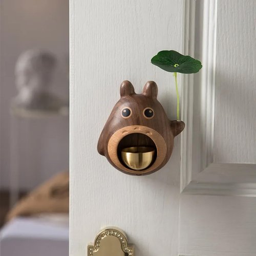 NADEnVIE Wood Door Bell Black Walnut Cartoon Doorbell Dopamine Wind Chime Suction Ornament WoodyBeing, Shopkeepers Bell Totoro Shape Shopkeeper Bell For Door Opening
