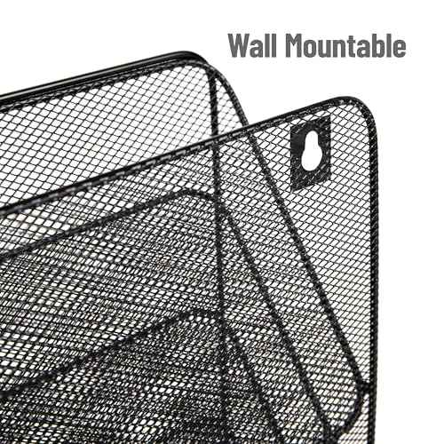 Mind Reader 4-Tier Vertical File Storage, Desktop Organizer, Wall Mount, Office, Metal Mesh, 12.5" L x 4" W x 16.5" H, Black