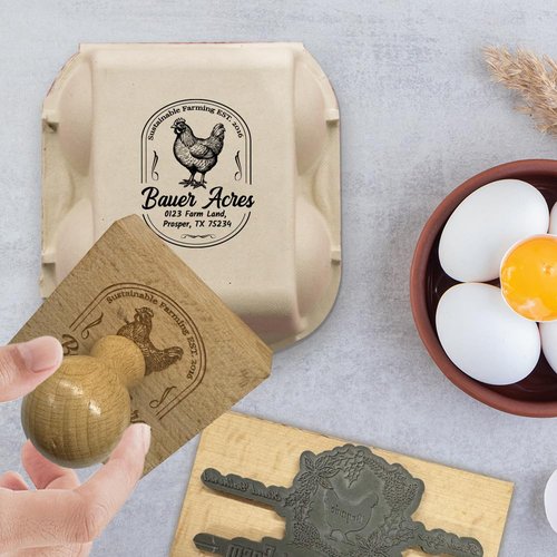 Velba Custom Egg Carton Stamps - Personalized Farm Fresh Eggs Wooden Rubber Stamps - for Egg Packaging & Labeling (1.5" x 3")
