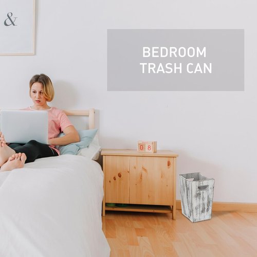 BYZCYSG 2 Pack Trash Can Wood Waste Basket Wooden Garbage Bins Decorative Farmhouse Trash Can for Bathroom Bedroom Office Desk Living Room (Rustic White)