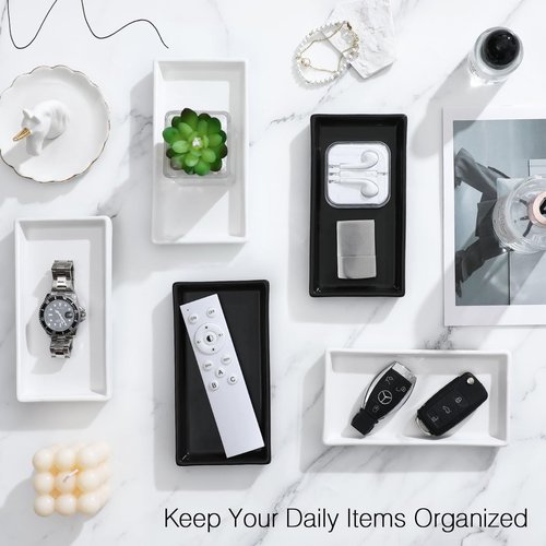Luxspire Bathroom Vanity Tray - Mini Soap Dispenser & Ceramic Perfume Dish | White Trinket Holder