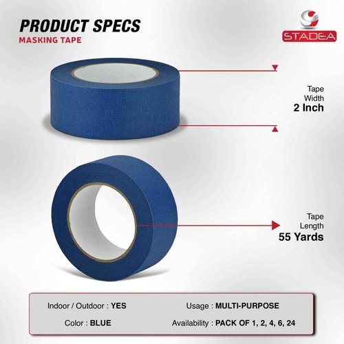 STADEA 2 Inches Wide Blue Painters Tape Masking Tape for Painting, Labeling Multi Surface Residue-Free for Indoor and Outdoor 55 Yard Long High Performance Roll - Pack of 24