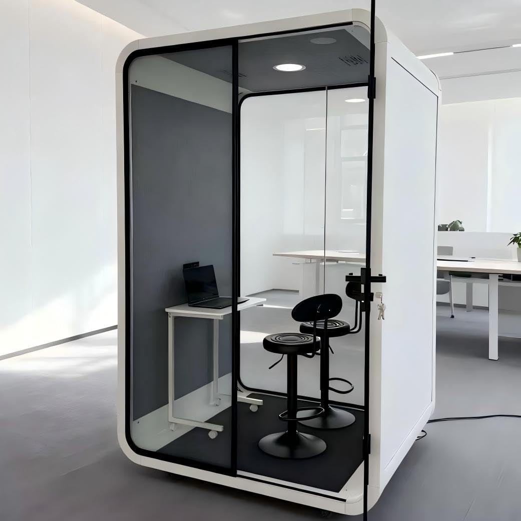 Skiennix Portable Soundproof Booth - Privacy Office Pod with LED Lighting & USB Ports | Ideal for 1-2 Persons