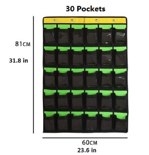 NIMES Hanging Organizer Classroom Pocket Chart for Cell Phones Calculator Holder with DIY Clear Card Pockets (30 Pockets)