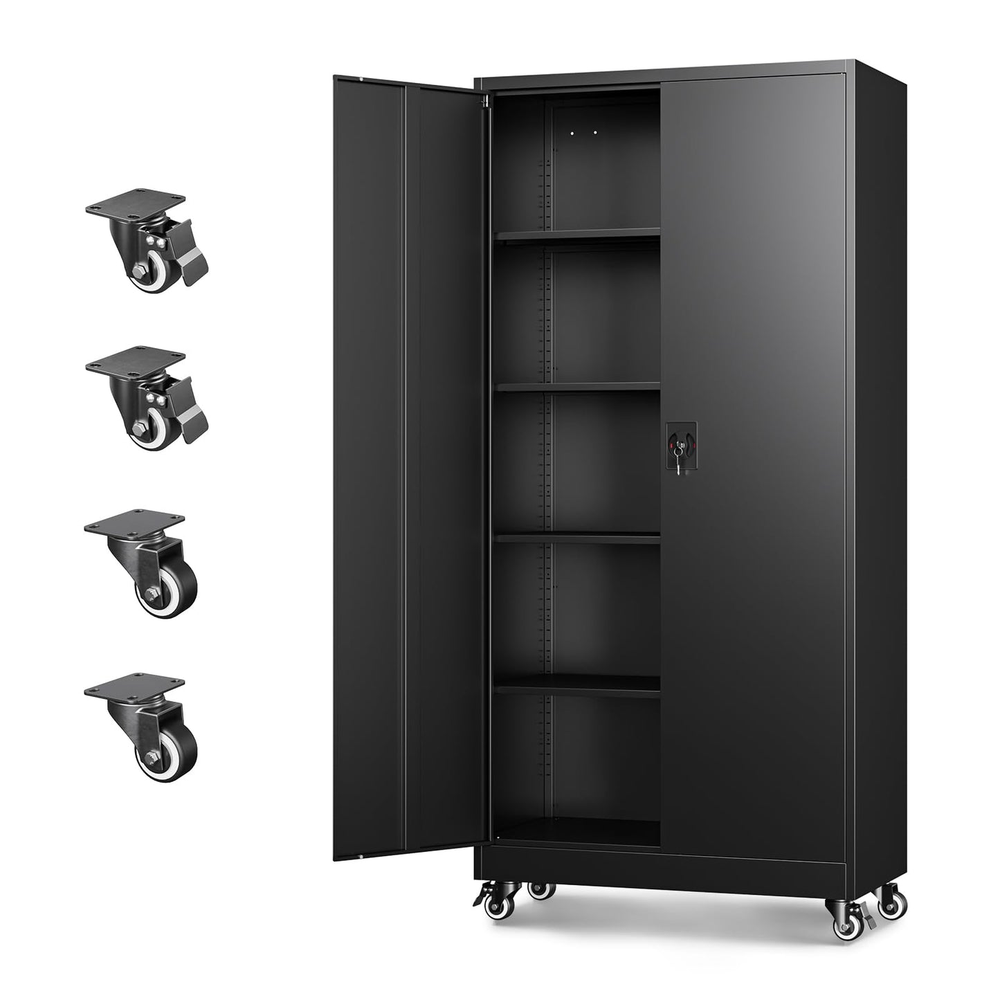 Letaya Metal Garage Storage Cabinets with Wheels,Steel Tool Cabinets Lock Door and Adjustable Shelves for Home,Office,Warehouse Organisieren (Black, 75" H)