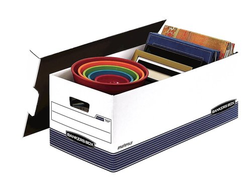 Bankers Box 12 Pack STOR/File Medium-Duty File Storage Boxes, FastFold, Lift-Off Lid, Letter, White/Blue