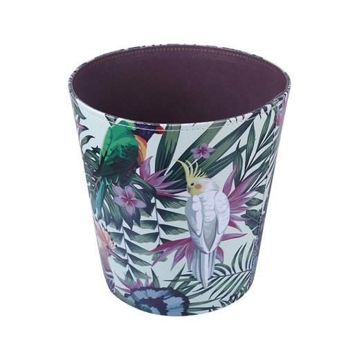 Lingxuinfo Scakbyer Retro Style Small Trash Can Wastebasket, Decorative Trash Can Waste Paper Basket Waste Container Bin for Bathroom, Bedroom, Office and More, 10L Capacity (Parrot Green Leaf)