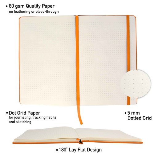 Simply Genius Orange A5 Hardcover Dotted Grid Notebook - 20 Pack, 192 Pages - Water-Resistant Leatherette Notebook - Bulk Dotted Journal Multipack - Grid Paper Notepad