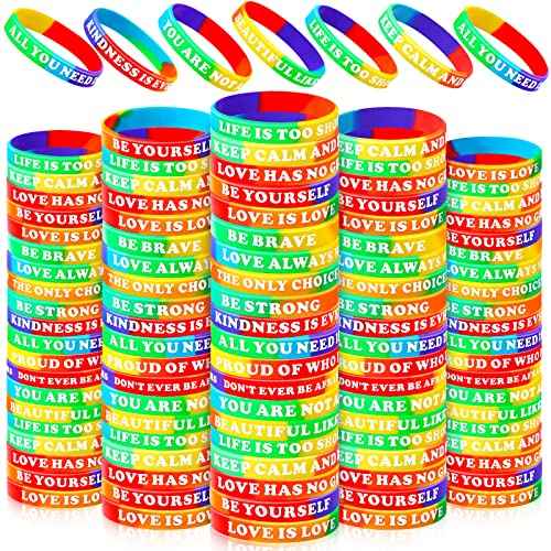 Sotiff 300 Pcs Pride Gay Bracelets Accessories Bulk Rainbow Silicone Rubber Wristbands Parade LGBT Party Favors, 15 Styles