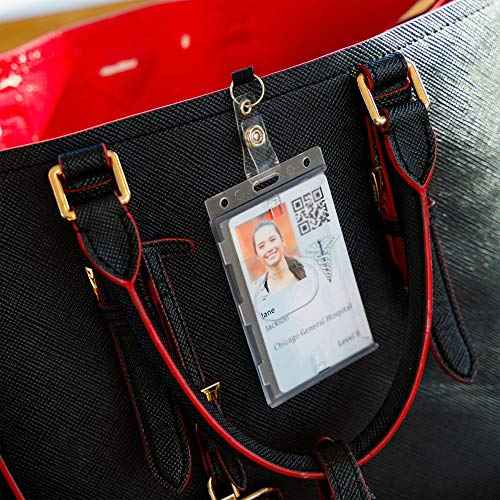 50 Pack Vertical ID Badge Holder - Securely Holds Anything Credit-Card Sized & Works with RFID Cards - Extra Durable Materials, No Wear & Tear On Cards, Easy Card Removal - ID Card Holder
