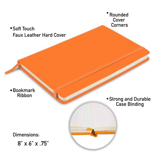 Simply Genius Orange A5 Hardcover Dotted Grid Notebook - 20 Pack, 192 Pages - Water-Resistant Leatherette Notebook - Bulk Dotted Journal Multipack - Grid Paper Notepad