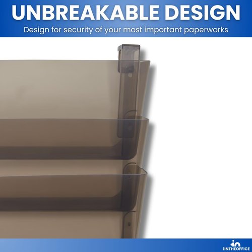 1InTheOffice Wall File Holder, Unbreakable 3-Pocket Plastic Letter Wall File, Plastic Wall Mount File Holder, 3 pocket wall file holder, Smokey Black, 3 Pocket