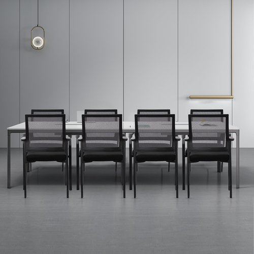 KLASIKA Desk Chair No Wheels, Arm Chair with Ergonomic Lumbar Support and Thickened Seats Cushion, Waiting Room Chairs for Office School Church Guest Reception, 8 Pack Black