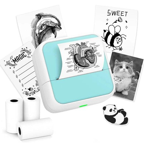 HiHTV Sticker Printer - Mini Sticker Maker Machine with 3 Roll Tapes, Classroom Must Haves Bluetooth Portable Inkless Printpods Pocket Printer for Kids Study Notes, Anatomical Diagrams, Photos, Gift