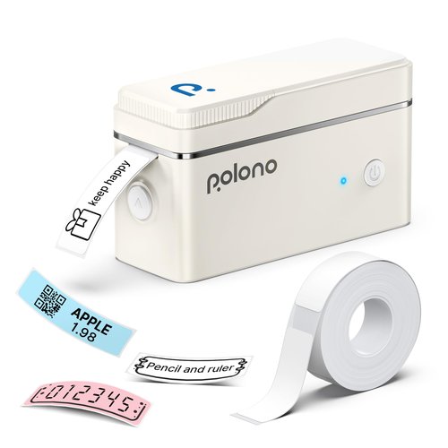 POLONO P31S Label Maker Machine with Tape, Portable Thermal Printer, Portable Bluetooth Label Printer for Organizing Storage Office Home, Sticker Maker Mini Label Maker with Multiple Templates, Beige