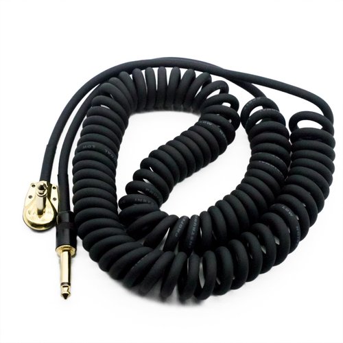 Aestivate 20ft/6m Coiled Guitar Cable Pancake Connector L-S Coil Electric Instrument Cable Curly Instrument Cable Stretchable 1/4 inch Right Angle to Straight(20ft-Black)