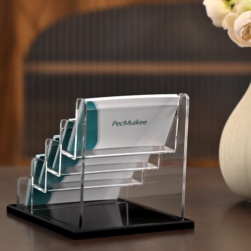 PecMuikee Business Card Holder for Desk，Acrylic Business Card Display Stand,Multiple Business Card Holders for Office, Exhibition, Home, Restaurant (4 Slot)
