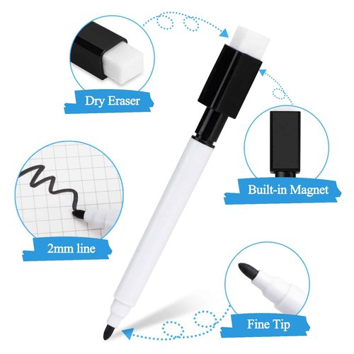 RETON Rewritable Magnetic Dry Wipe White Board Markers Pens With Eraser Cap (600 Pcs, Black)
