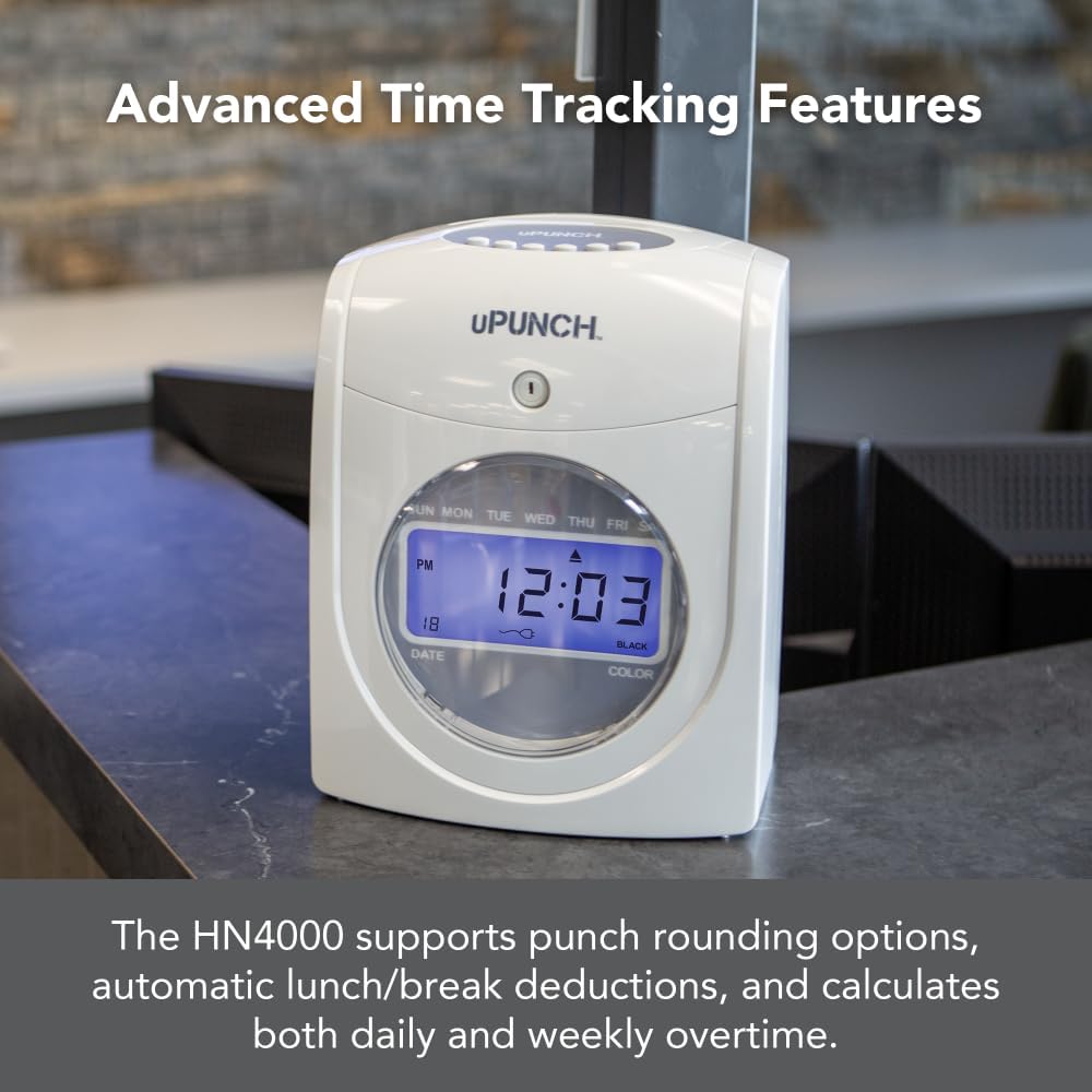uPunch HN2500 Time Clock Bundle - Automatic Employee Time Tracking System with 100 Cards & Keys