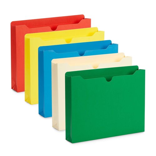 Blue Summit Supplies 2 Inch File Jackets, Expandable Folders, Heavy Duty 2 Inch Expansion Pocket File Folders Letter Size, Assorted Colors, Reinforced Straight Cut Tab,25 Pack
