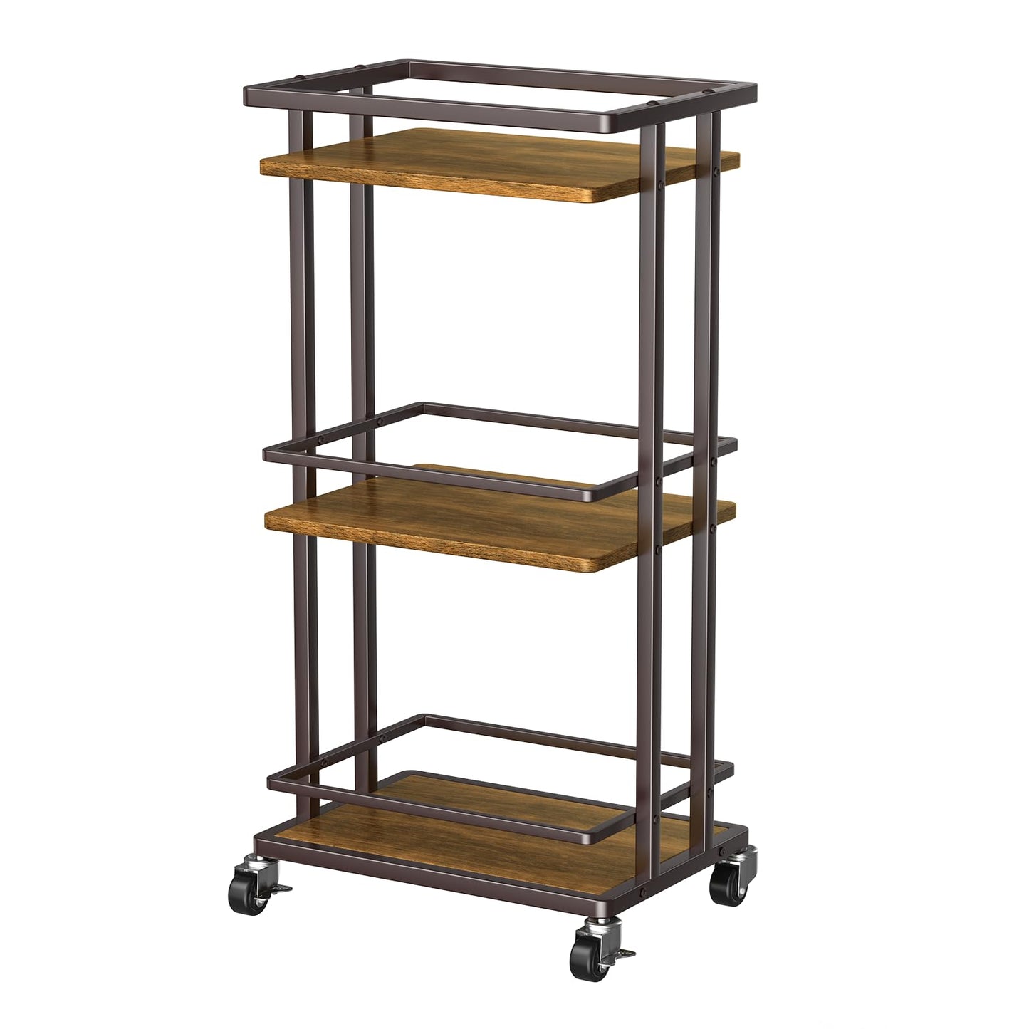 OKZEST 3 Tier Bar Cart for Home, Rolling Mini Liquor Bar for Wine Beverage Dinner Party, Utility Kitchen Storage Island Serving Cart on Wheels, Coffee Bar Cabinet for Kitchen Dining Living Room, Brown