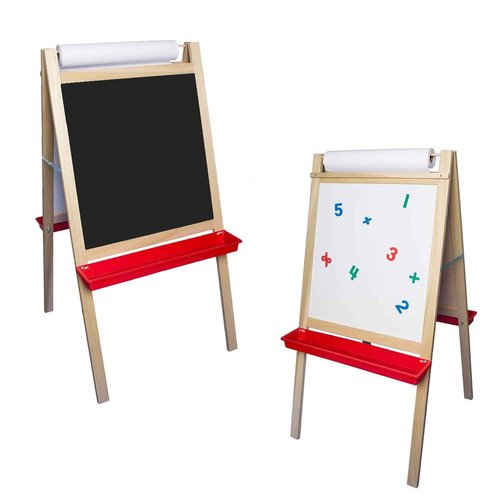 Flipside Products Double-Sided Magnetic Dry Erase/Black Chalkboard Paper Roll Standing Easel, Whiteboard Easel, Drawing, Classroom, Home