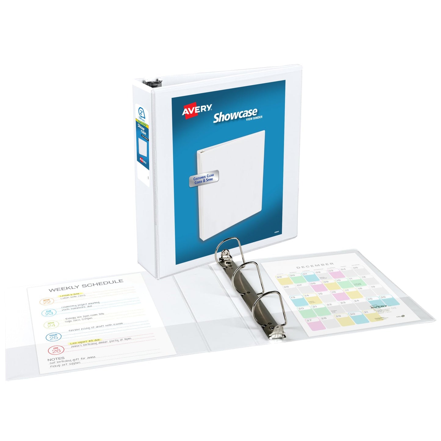 Avery Showcase Standard View 3 Ring Binder, 2" Slant Rings, 530-Sheet Capacity, 2.8 Inch Wide Spine, 1 White Binder, Ideal for Lightweight Organization and Occasional Referencing (19701)