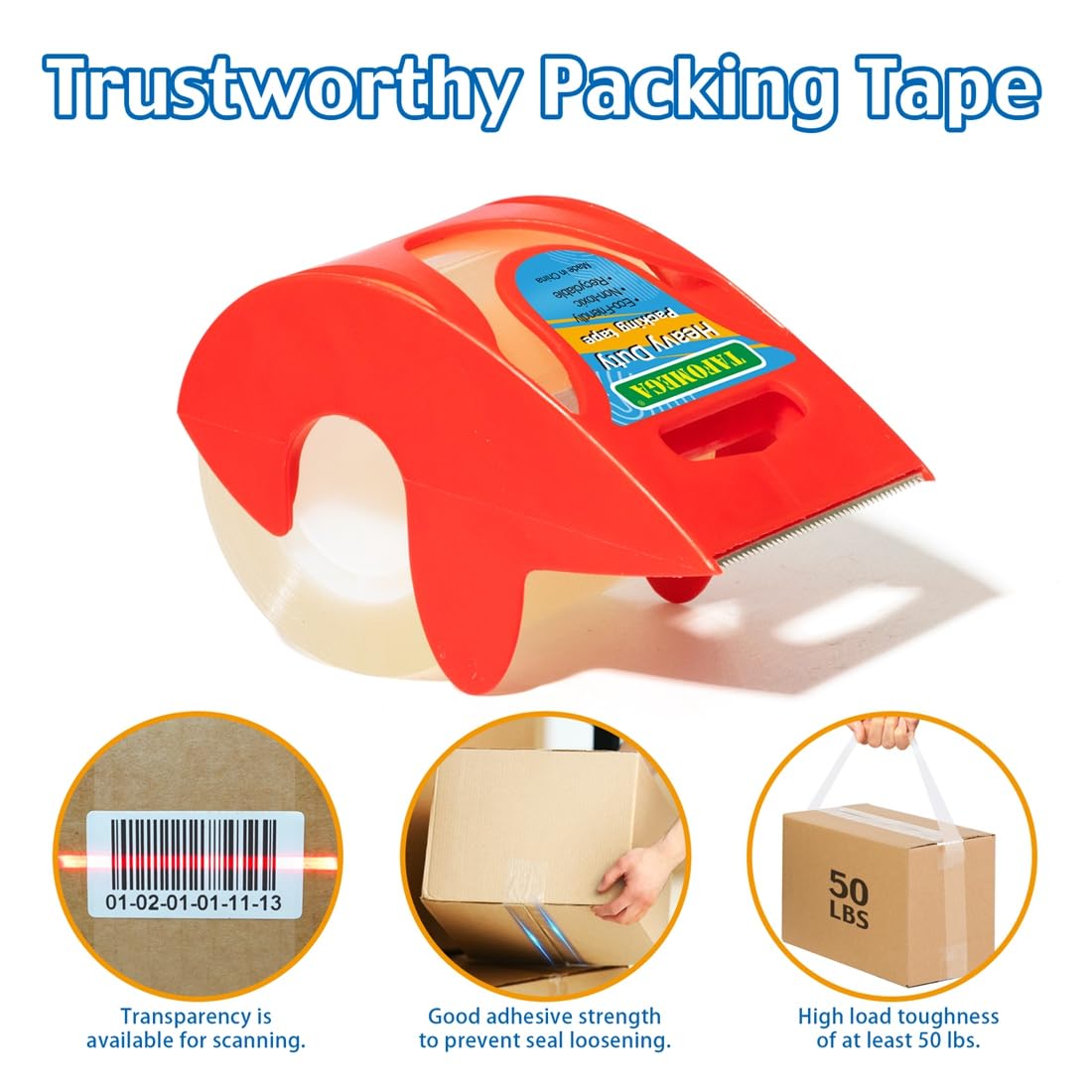 Tafomega Clear Packing Tape for Moving Boxes,Heavy Duty&Noiseless Moving Tape with Dispenser,Strong Adhesive Packaging Tape Releases Smoothly Quietly,1.96 Inch X 27 Yards,6 Packs