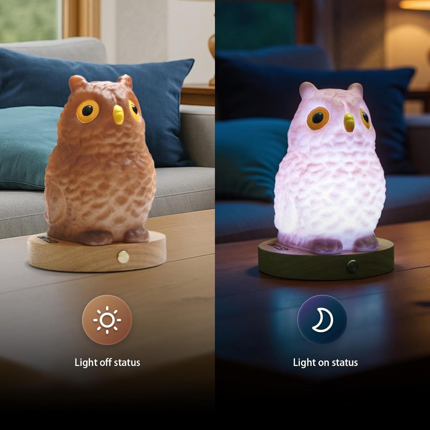 Skiennix Owl Table Lamp - Dimmable LED Night Light with Remote Control | Portable Touch Control (Large)