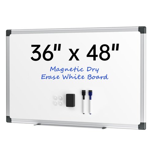 VUSIGN 48" x 36" Large Magnetic Whiteboard for Wall, Dry Erase Board with Silver Frame, Wall Mounted White Board for Classroom, Office, Home – Includes Markers, Magnets & Eraser