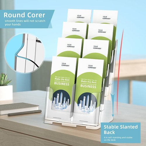 PPH-Sisy Acrylic Brochure Holder 8.5 x 11 inch Brochure Display Stand, Magazine Holder 4 Tier Pamphlet Holder with Removable Divider for 4 x 9 inch Brochures for Wall Mount or Desktop