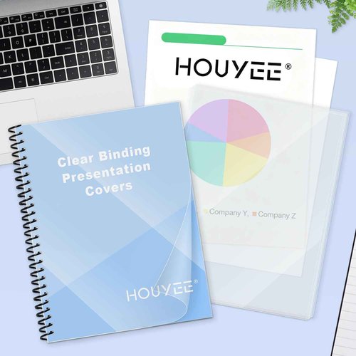 HOUYEE 200 Pack 10 Mil PVC Binding Presentation Covers, Clear Report Cover Sheets for Binding, Square Corner, 8.5 x11 Inches, Letter Size