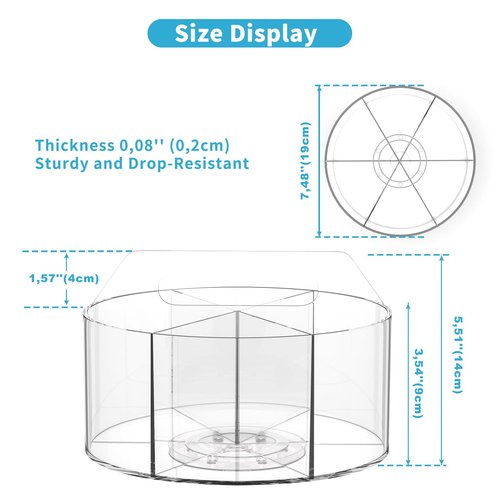 Acrylic Pen Holder for Desks, Acrylic Desk Organizer Clear, 360 Degree Pencil Holder for Desk Kids, Rotating Desk Organizer Rotating Pen Holder for Desk, Art Supply Storage Organizer 6 Compartments