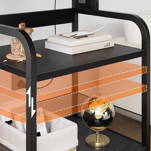 Amyove Printer Stand with Power Outlet, Large Printer Table with Adjustable Storage Shelf, 3 Tier Office Rolling Printer Stand with Wheels for Home Office, Fax Machines, Scanners, Rustic Black