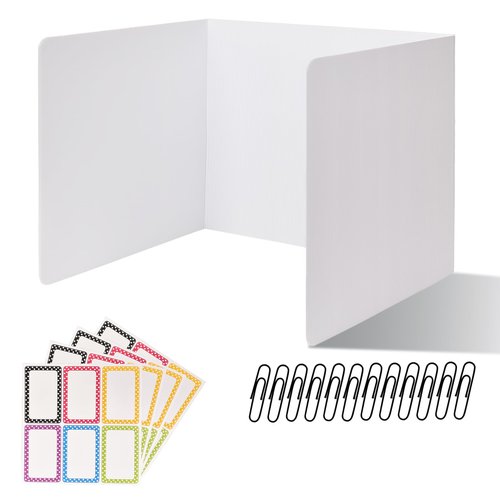 ZYINOZOC 12 Pack Desk Dividers for Students,3-Fold Privacy Screens,Testing Dividers for Classroom Waterproof,Plastic Easy Clean Privacy Shields for Student Includes Extra Labels