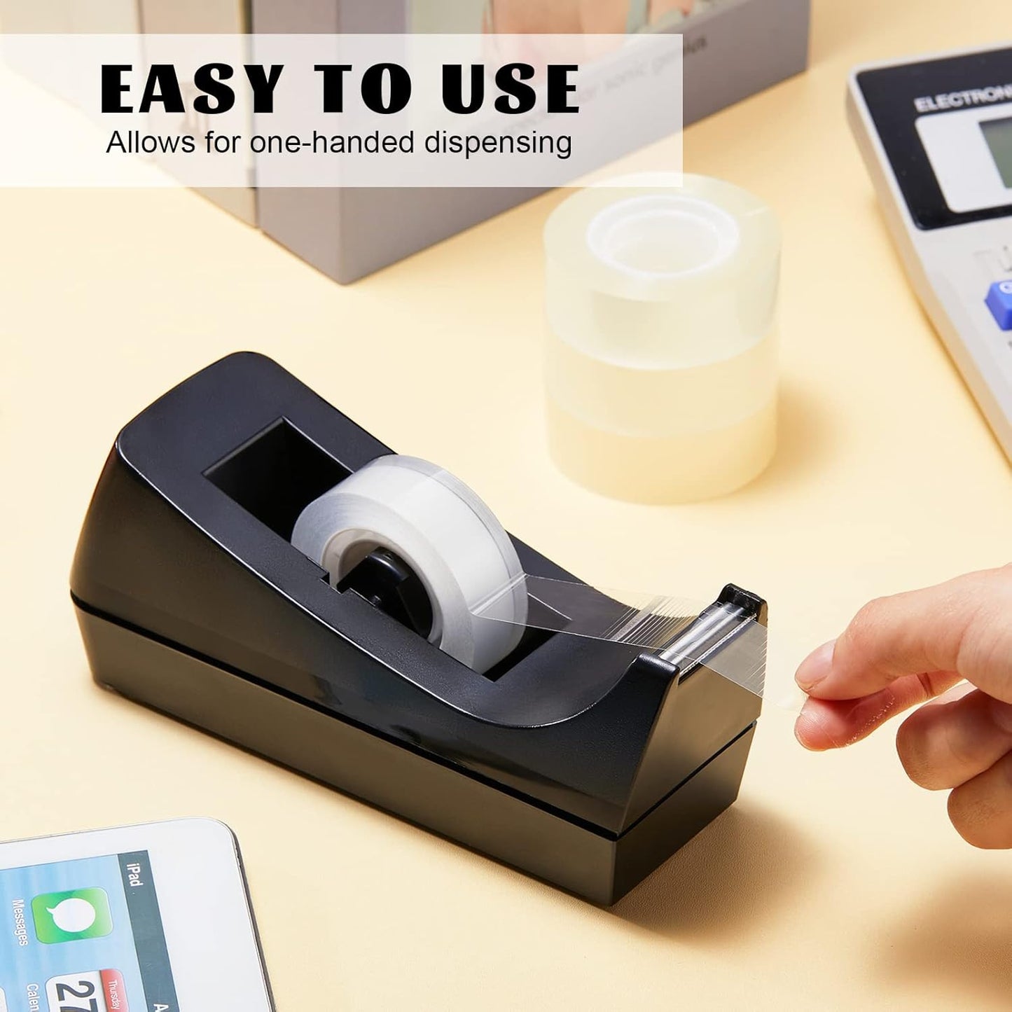 Skiennix Desktop Tape Dispensers - Non-Skid Base for Office & Home | 10 Pack - Black
