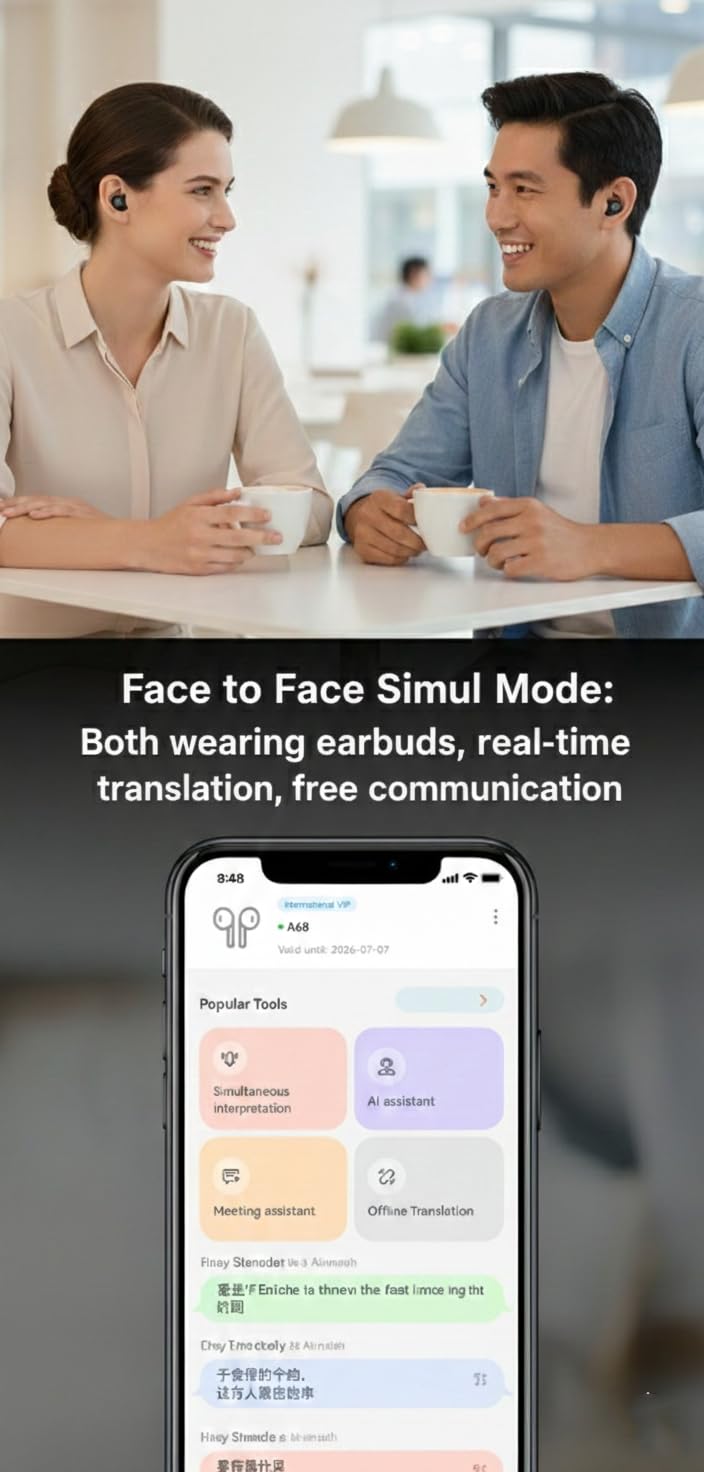 NVAHVA Bluetooth Earbuds with Mic for Meeting Recorder Travel Translation