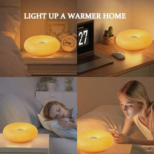 Guqkl Donut Lamp, Modern Design Led Bedside Desk Lamp with Durable Shade, Plug in Bedsided Wall Sconce Orange Donut Light for Bedroom Living Room (Orange-Plug-in-Touch Model)