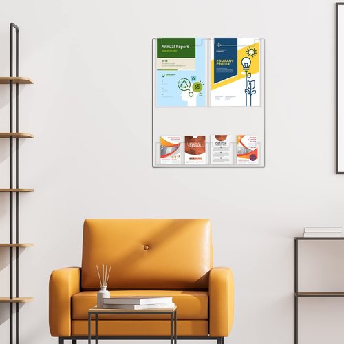 Eersida 6 Pocket Acrylic Brochure Holder Wall Mount, 21.65 x 17.72 Inches Plastic Magazine Holder Literature Multi Display Clear Pamphlet Display Flyer