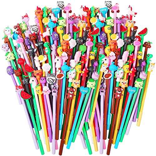 200 Pieces Cute Cartoon Gel Ink Pens Cartoon Animal Writing Pens 0.5 mm Novelty Black Gel Ink Pens Assorted Styles Fun Kawaii Pens for Kids Office School Gifts Supplies
