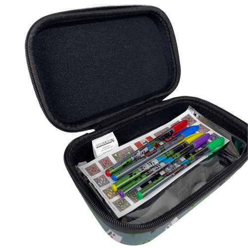 Innovative Designs Minecraft Pencil Case Set with Stickers and Gel Pens for Kids, Molded with Zip Closure