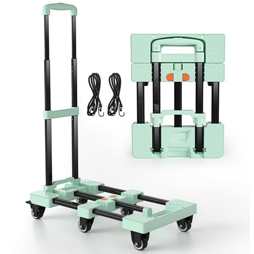 Voipvvii Folding Hand Truck 500lbs, Portable Heavy Duty Dolly Cart, 6 Wheels Collapsible Luggage Cart with 2 Elastic Ropes - Compact Trolley Cart for Easy Moving - Ideal Hand Cart for Travel and More