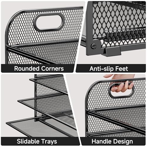 Paper Organizer Letter Tray with Handle Mesh 5 Trays Desk File Organizer Paper Sorter Desk Organizer for Office, Home or School-Black
